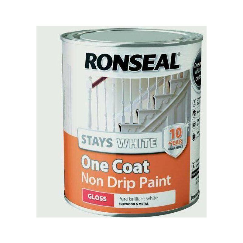 Stays White One Coat Non Drip Paint - White Gloss 750ml - Ronseal