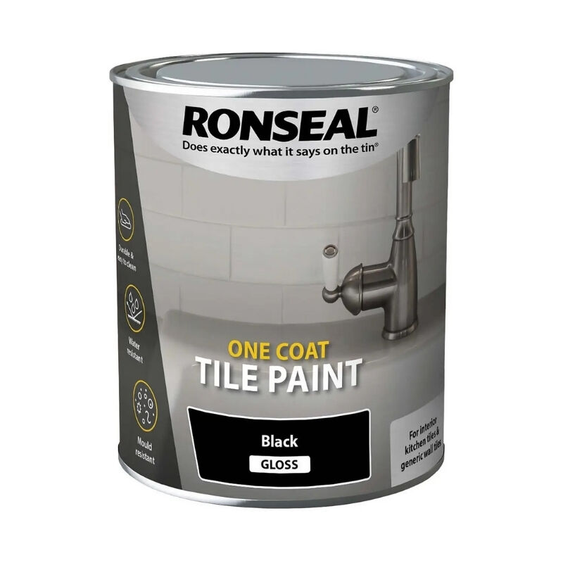 Ronseal - One Coat Tile Paint Black Gloss 750ml - RSLOCTPBG750