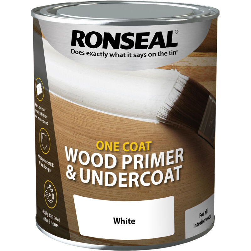 One Coat Wood Primer and Undercoat - White - 750ml - White - Ronseal