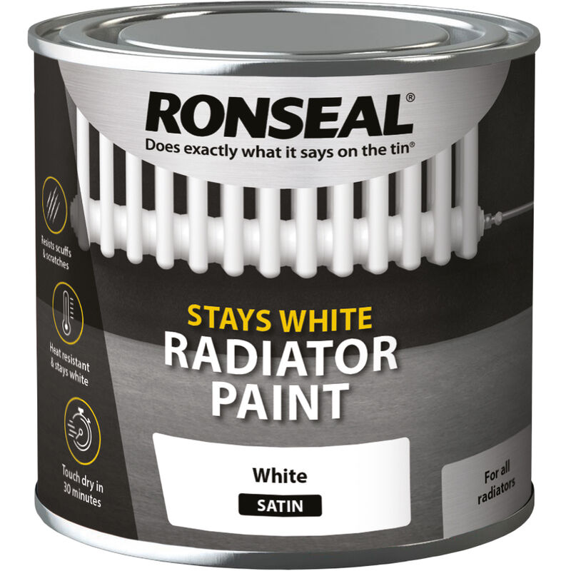 Stays White Radiator Paint - White - 250ml - Satin - Ronseal