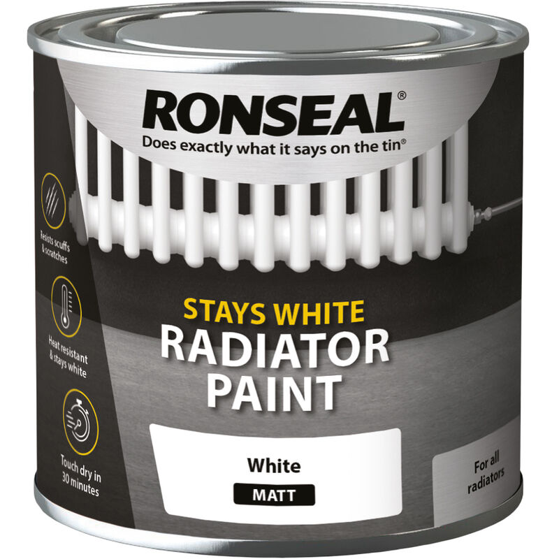 Ronseal - Stays White Radiator Paint - White - 250ml - Matt - White