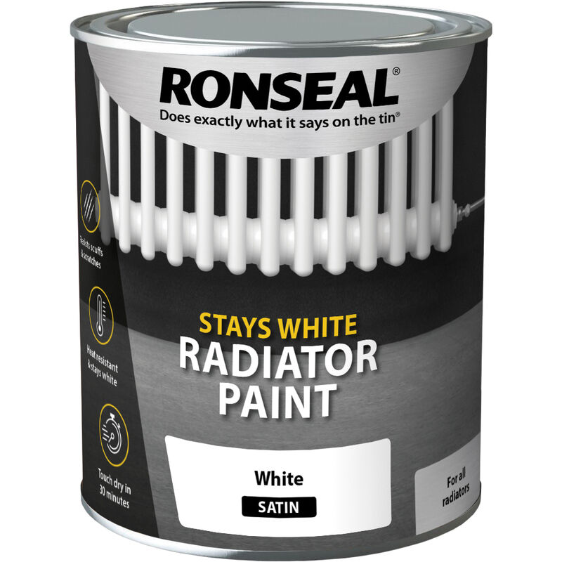 Ronseal - Stays White Radiator Paint - White - 750ml - Satin - White