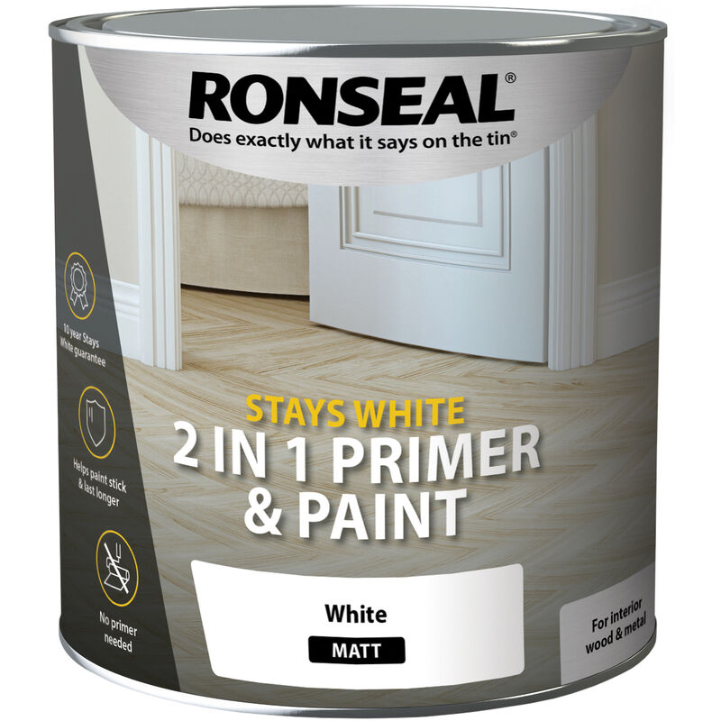 Ronseal - Stays White 2 in 1 Primer and Paint - White - Matt - 2.5 Litre