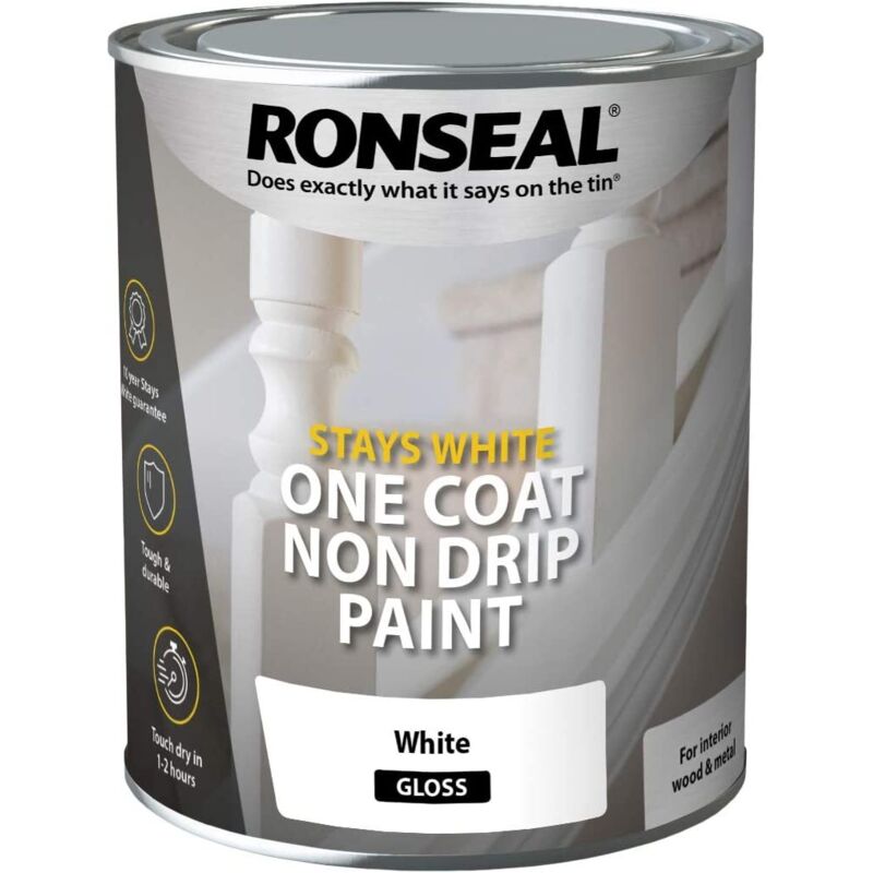 Ronseal Stays White One Coat Non Drip Paint Brilliant White Gloss