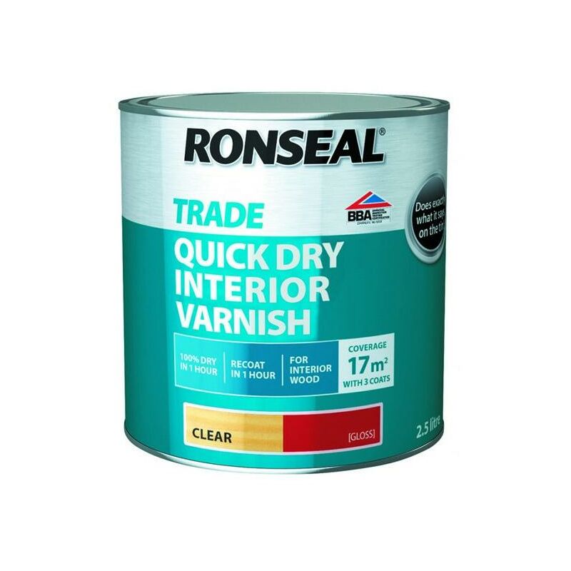 Trade Quick Dry Interior Varnish - Clear Gloss - 2.5L - Ronseal