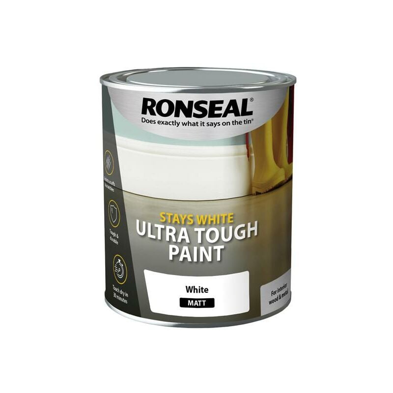 Ronseal - 37526 Stays White Ultra Tough Paint Matt White 750ml RSLSWUTMP750