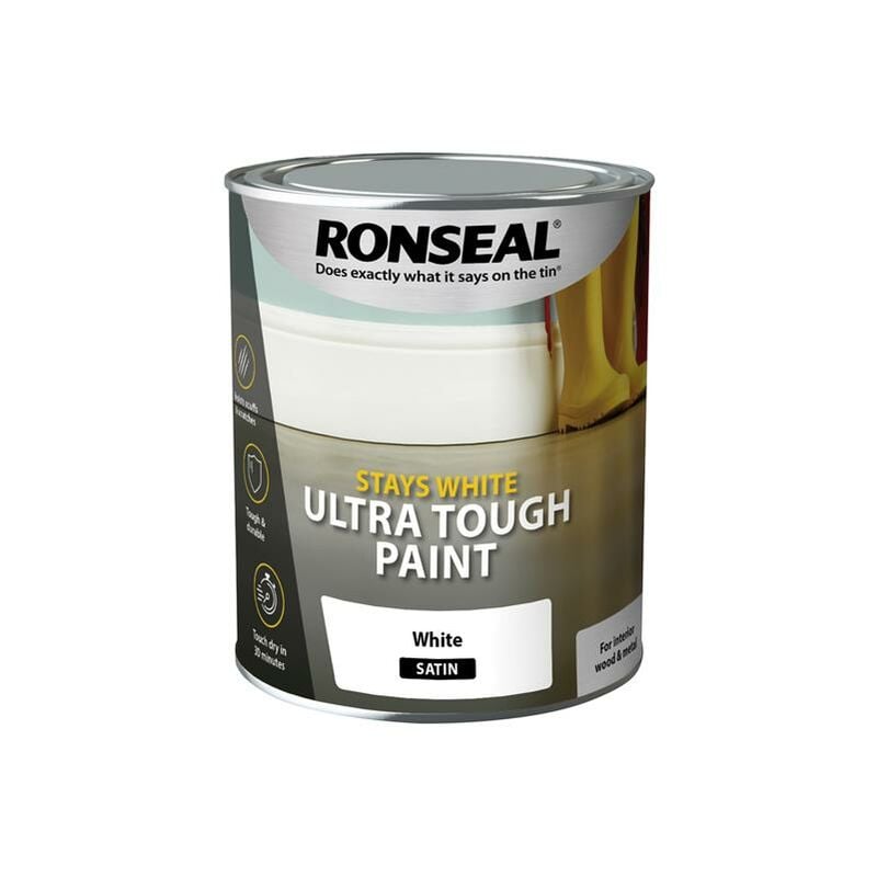 Ronseal - 37524 Stays White Ultra Tough Paint Satin White 750ml RSLSWUTSP750