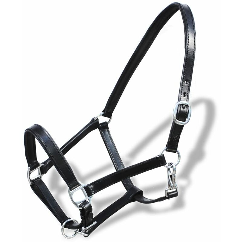 

vidaXL Ronzal Cabestro de Cuero Tipo Ajustable Negro Percherón - Negro
