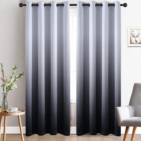 Room Darkening Black Gradient Color Ombre Blackout Curtains with Grommet Thickening Polyester Thermal Insulated Window Drapes for Living Room/Bedroom (Black, 2 Panels, 52x84 Inch)