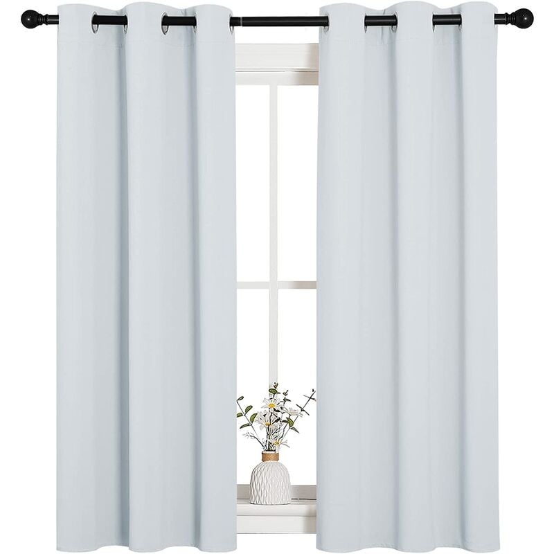 Room Darkening Curtain Panels for Bedroom, Easy-Care Solid Thermal Insulated Grommet Room Darkening Draperies/Drapes (Greyish White, 2 Panels, 34 by