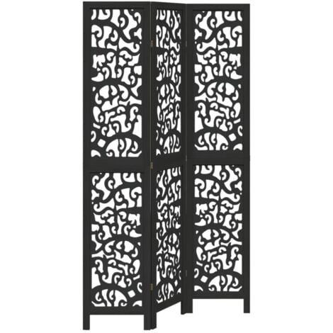 Room Divider 3 Panels Black Solid Wood Paulownia vidaXL