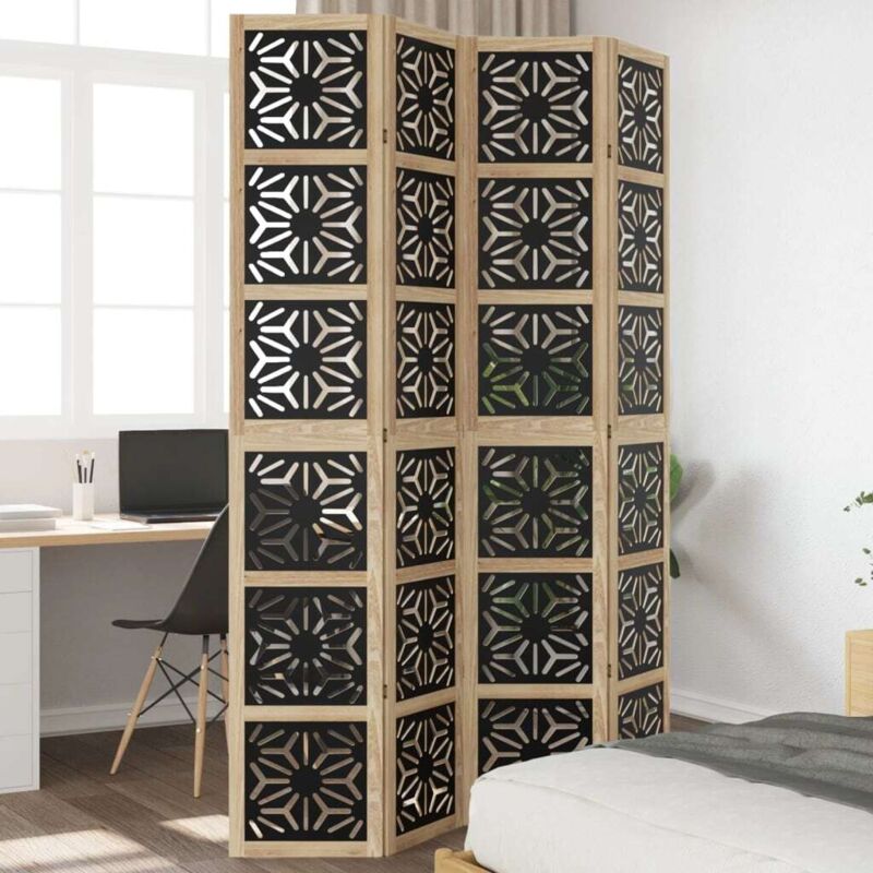 Room Divider 4 Panels Brown And Black Solid Wood Paulownia Vidaxl