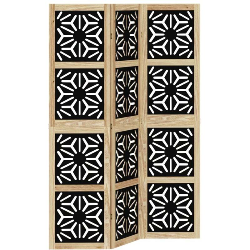 Room Divider 3 Panels Brown And Black Solid Wood Paulownia Vidaxl