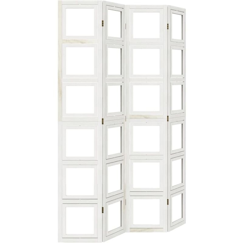 Room Divider 4 Panels White Solid Wood Paulownia Vidaxl