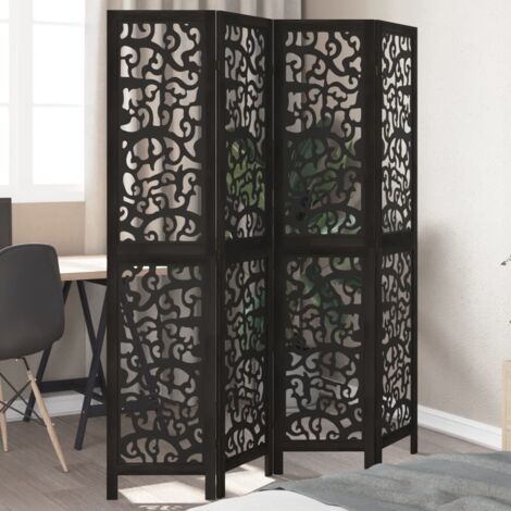 Room Divider 4 Panels Black Solid Wood Paulownia vidaXL