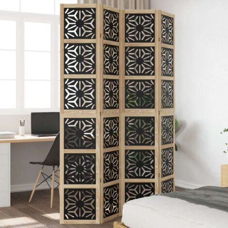 Room Divider 4 Panels Brown and Black Solid Wood Paulownia vidaXL