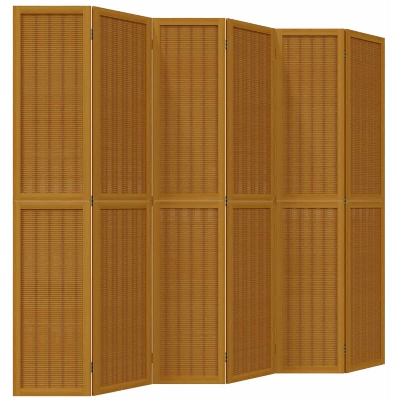 Room Divider 6 Panels Brown Solid Wood Paulownia Vidaxl