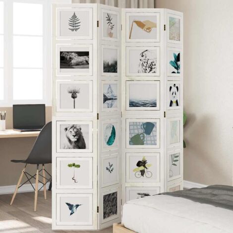 Room Divider 4 Panels White Solid Wood Paulownia vidaXL