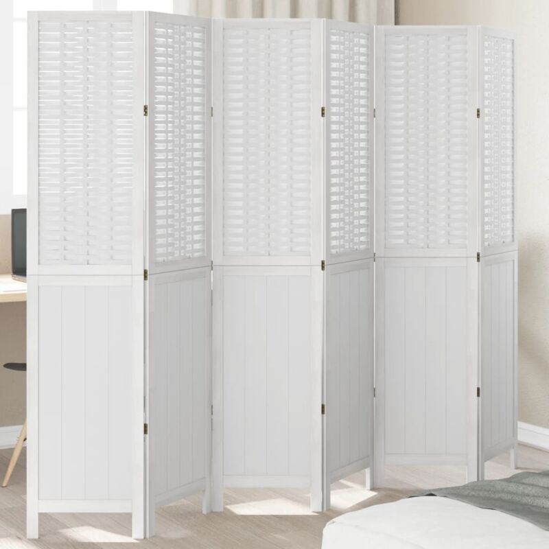Room Divider 6 Panels White Solid Wood Paulownia Vidaxl