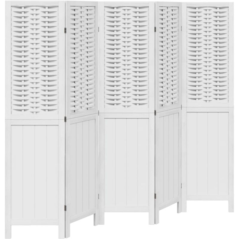 Room Divider 5 Panels White Solid Wood Paulownia Vidaxl