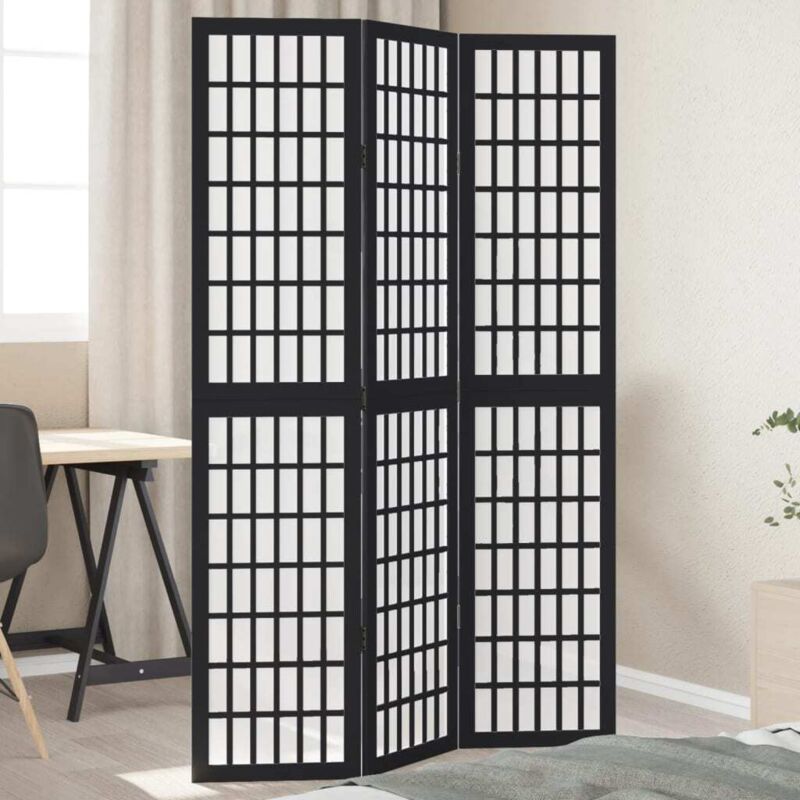 Room Divider 3 Panels Black Solid Wood Paulownia Vidaxl