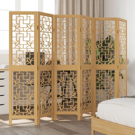 Room Divider 6 Panels Brown Solid Wood Paulownia vidaXL