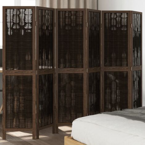 Room Divider 6 Panels Dark Brown Solid Wood Paulownia vidaXL