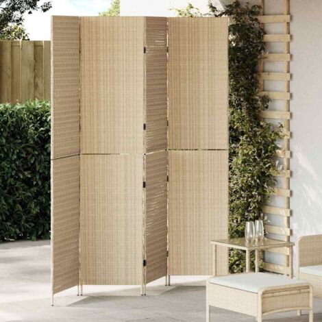 Room Divider Folding Manual Beige 196 x 200 cm Poly Rattan vidaXL