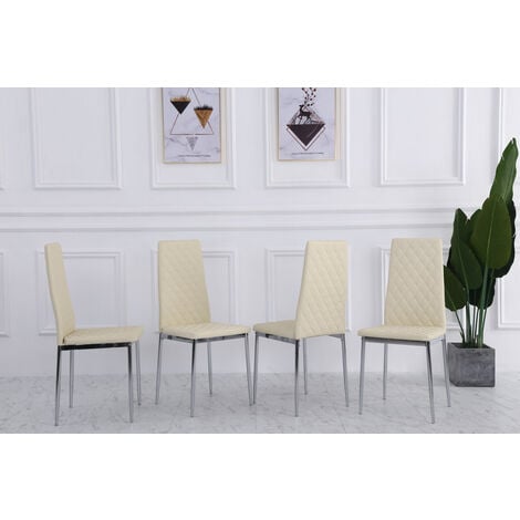 Roomee 4 pieces of Cream Dining Chairs with Chrome legs Dining Room Furniture
