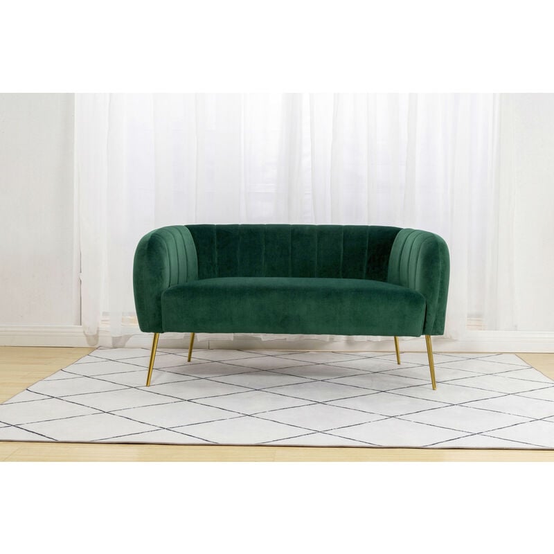 Russell Living room Modern Velvet Fabric 2 seater Sofa - Green - Roomee