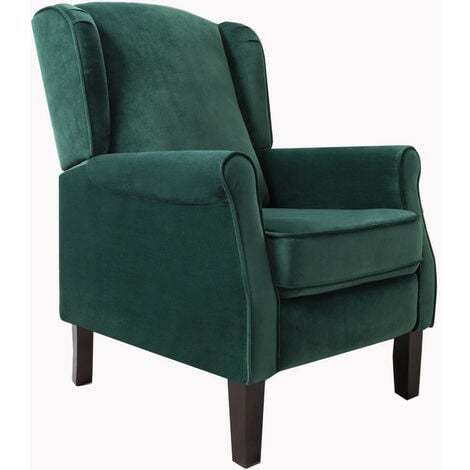 Roomee Russell Wing Back Fabric Recliner Armchair Sofa Chair in Green - green