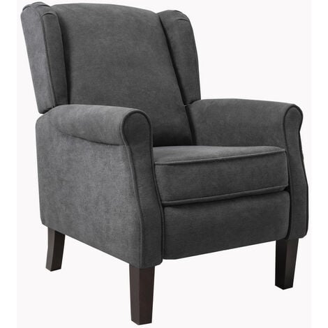 Roomee Russell Wing Back Fabric Recliner Armchair Sofa Chair in Grey - grey