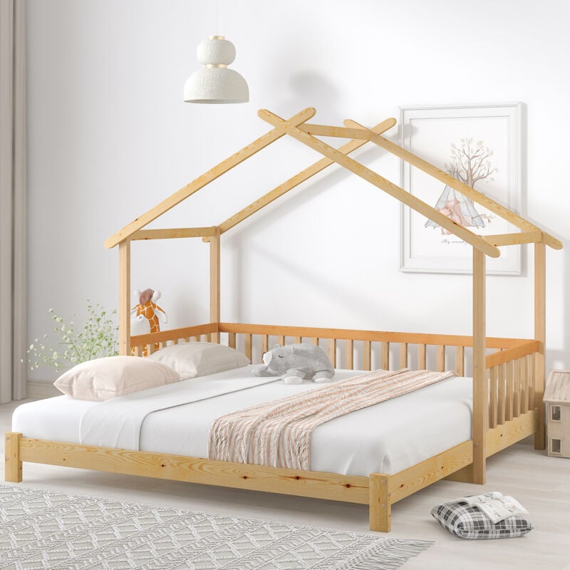 Roomfitters - Lit Cabane Extensible, Lit Maison, Lit Enfant, Lit de Jour, Lit Simple/Double, Bois Massif Naturel (200x90cm)