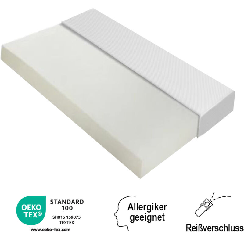 Matelas Confortable, Housse Antidérapante avec Poignées, Certifié Öko-Tex, Ergonomique, Respirant, H3, 90x200cm, Blanc - Roomfitters