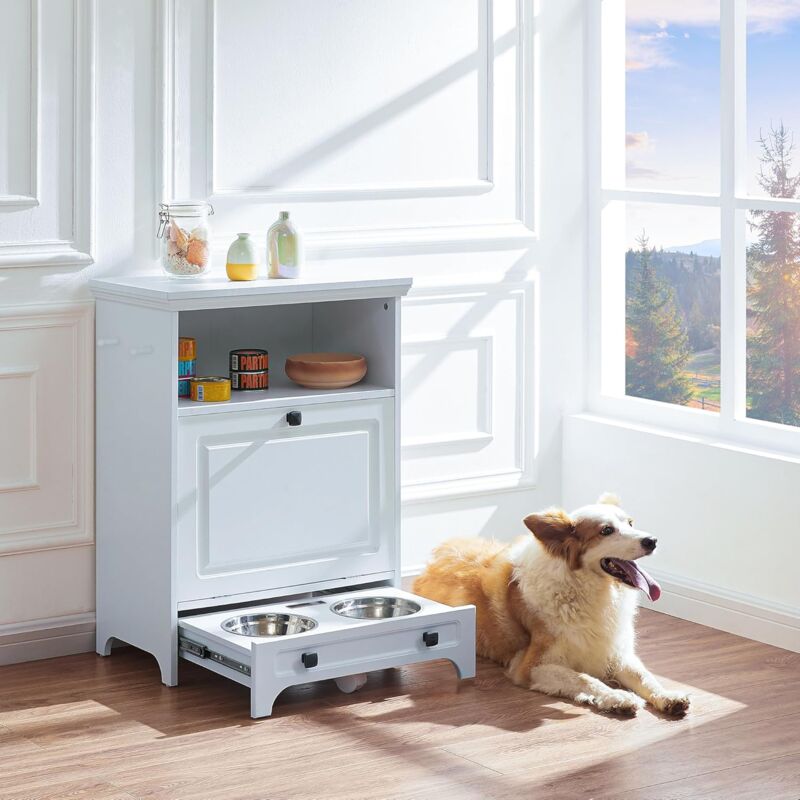 Roomfitters Station d'alimentation pour Animaux, Meuble de Rangement pour Animaux, Compagnie avec Récipient Alimentaire Caché, Conteneur Croquettes