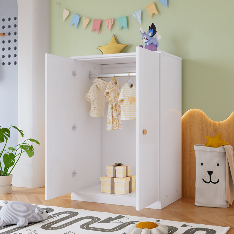 Petit Armoire avec Tringle, Armoire à 2 Portes pour Chambre à Coucher et Salon, Armoire pour Enfants, mdf, Blanc - Roomfitters