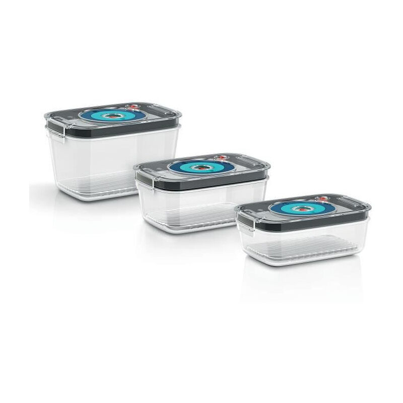Bosch - 3 boites de conservation sous vide hermetiques : 0,7L, 1,0L et 1,5L - Bac degouttement - Indicateur jour et mois - Trita