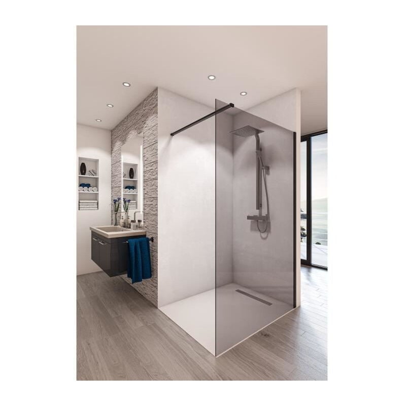 Saint-Gobain Paroi de douche en kit baleares grey - Verre Timeless 8 mm trempe - L.90 cm x H.198 cm - Profile mat noir