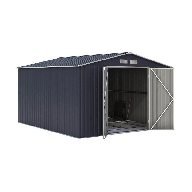 Abri de jardin en metal 8,84m2 - 2 portes battantes - Gris anthracite