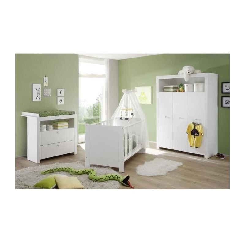 Trendteam - olivia Chambre Bebe Complete : Lit 70140 cm + Armoire + Commode - blanc