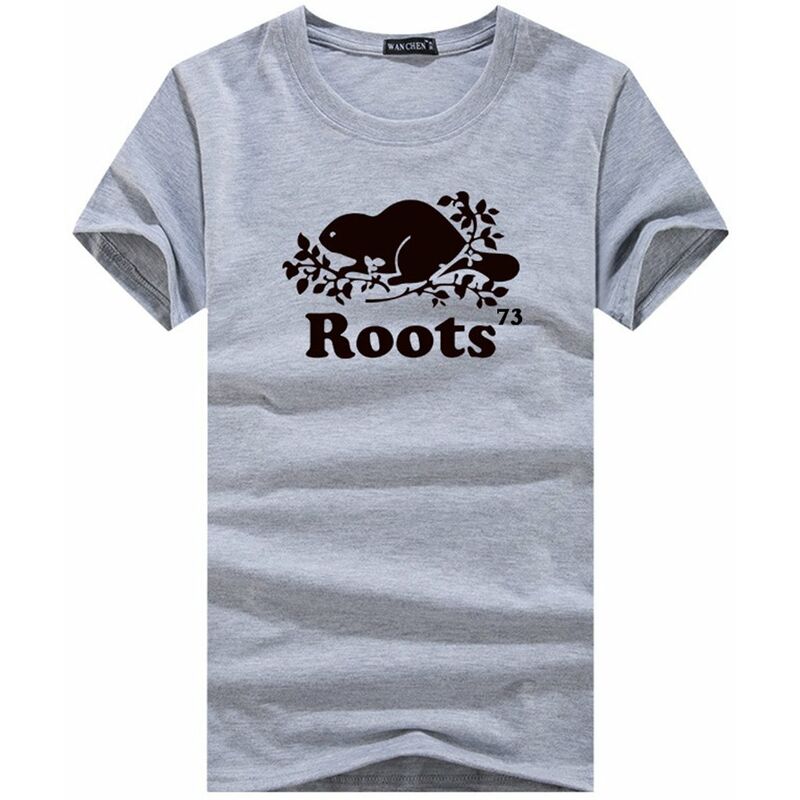 

ROOT Camiseta de manga corta para hombre, cuello redondo, tendencia suelta, camiseta de media manga, camisa de fondo,gris, M