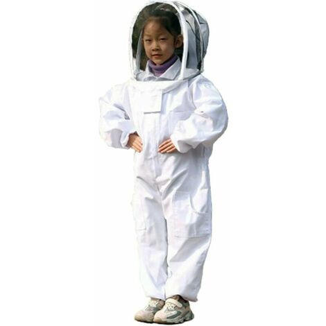 YYV Ropa de Apicultura, Ropa de Protección de Apicultura Blanca para Niños - Algodón Manga Larga, Protección Infantil Talla M 1,2 metros altura recomendada 80-130cm