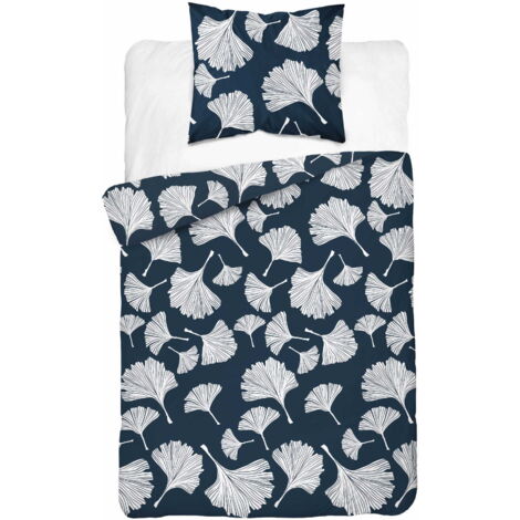 Ropa de cama de algodón 140x200 Flores Hojas Azul