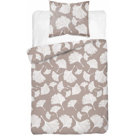 Ropa de cama de algodón 140x200 Flores Hojas Beige