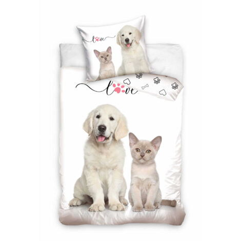 Ropa de cama de algodón 140x200 Labrador con gatito