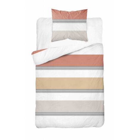 Ropa de cama de algodón 140x200 Rayas Beige Naranja