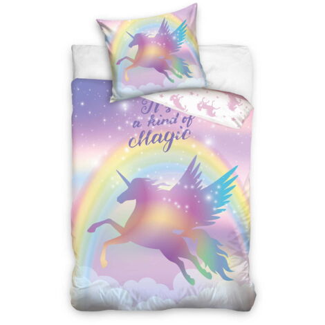 Ropa de cama de algodón 140x200 Unicornio mágico arcoíris