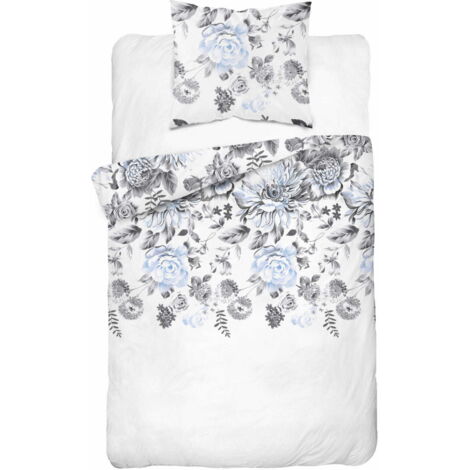 Ropa de cama de algodón 140x200cm Flores Azul Ceniza