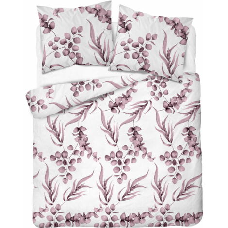 Ropa de cama de algodón 160x200 con flores y hojas, color rosa jaspeado