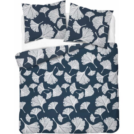 Ropa de cama de algodón 160x200 Flores Hojas Azul
